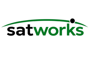 Satworks logo with a green glow