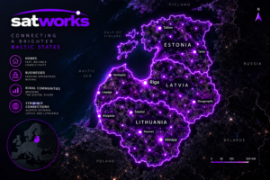 Purple Satworks connectivity map of Estonia, Latvia and Lithuania